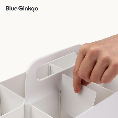BLUE GINKGO Stackable Organizer Caddy, Rectangle, White, Made in Korea | Portable. Adjustable. Home, Office & School Storage.
