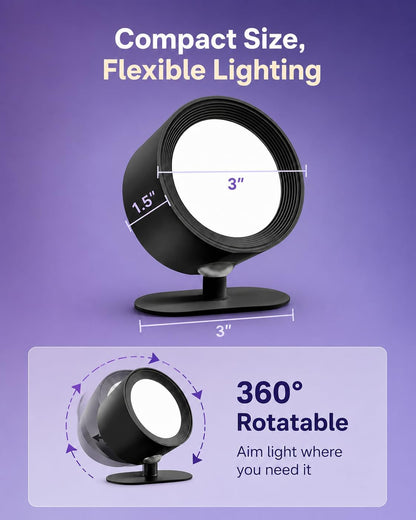 LED Wall Mounted Lights, Rechargeable Wall Sconces, 3 Color Temps, Remote & Touch, 360° Rotating and Dimmable for Bedroom, Bedside & Reading (Black, 2 Pack)