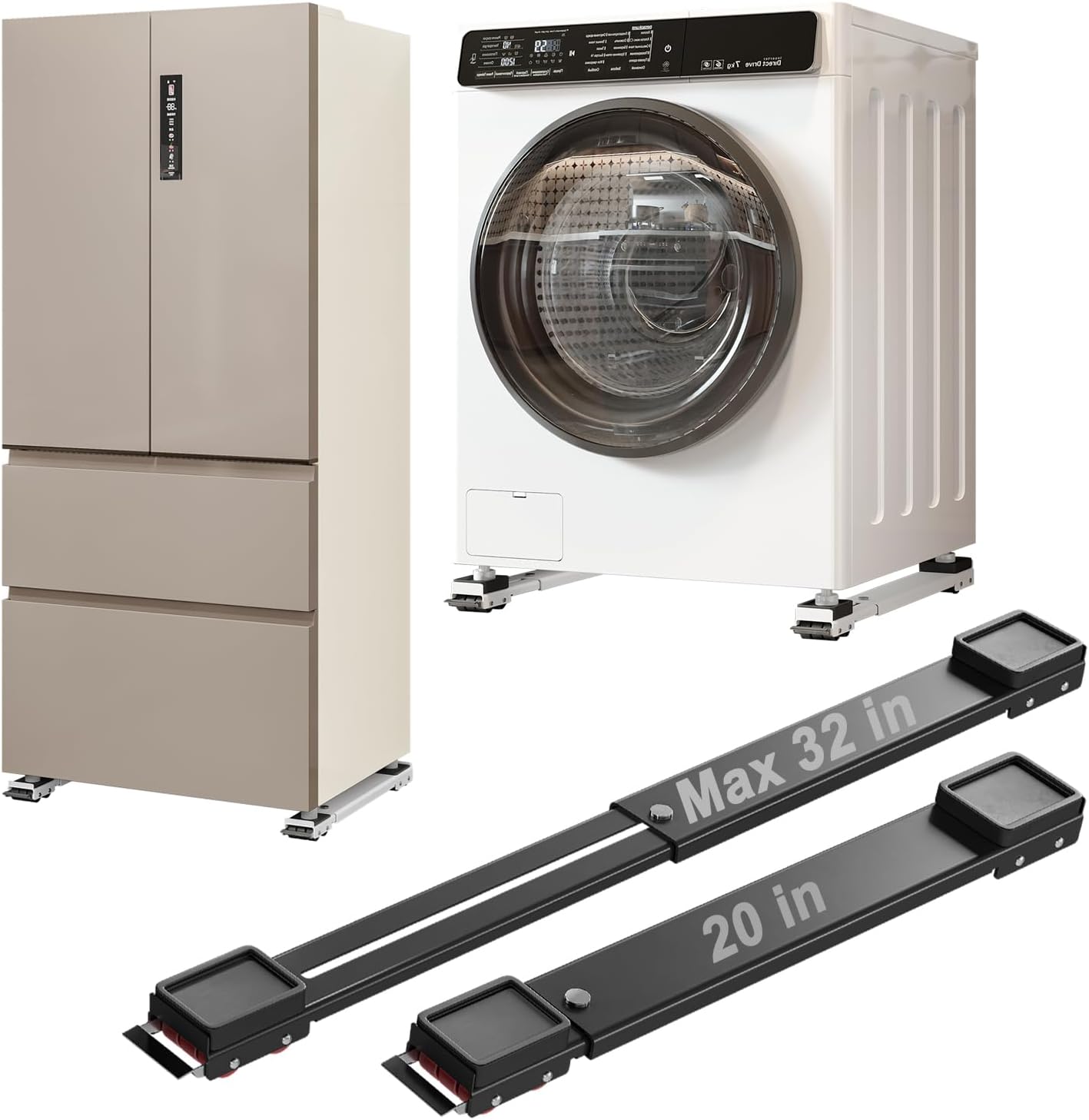 Appliance Rollers Heavy Duty,Max 32in,Second Generation Extendable Appliance Rollers Mobile Washing Machine Base Easily Move Washing Machines, Dryers, Refrigerators, Furniture (White)