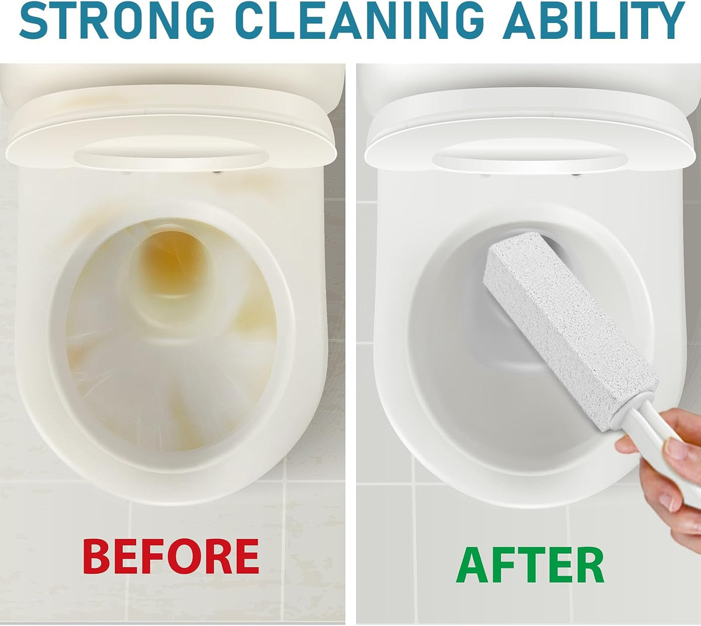 Pumice Cleaning Stone, 2 Pack Toilet Bowl Cleaner Toilet Brush, Gray | Non-Slip Long Plastic Handle, for Kitchen, Bath, Pool, Household Cleaning