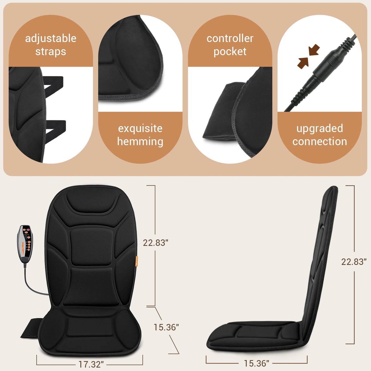 CARSHION Massage Chair Pad with Full Back Thighs Heat | Back Massager for Chair with 3 Heating Pads 6 Vibrating Motors, Massage Seat Cover for Home Office, Heated Seat Cover Warmer