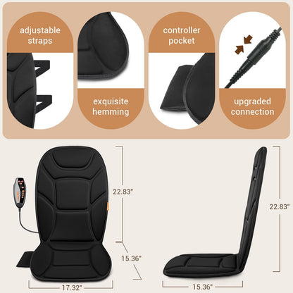 CARSHION Massage Chair Pad with Full Back Thighs Heat | Back Massager for Chair with 3 Heating Pads 6 Vibrating Motors, Massage Seat Cover for Home Office, Heated Seat Cover Warmer