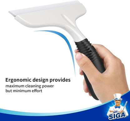 MR.SIGA Silicone Squeegee for Shower Doors, 10 inch, White & Gray, 2 Pack | Shower squeegee for glass doors, streak free squeegee for windows, showers and glass surfaces, includes suction hook