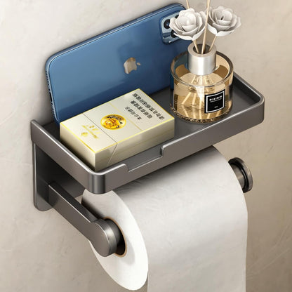 VOLDRA Toilet Paper Holder with Shelf Black Wipes Dispenser for Bathroom Toilet Paper Holder with Storage Upgrade Drawer Design Toilet Tissue Holder Adhesive Small Bathroom Shelf Wall Mount