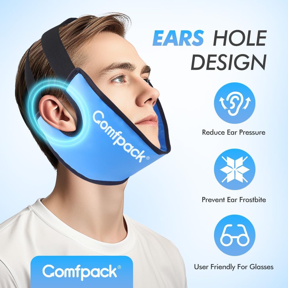 Comfpack Wisdom Teeth Ice Pack Head Wrap,Soft Double Side Jaw Face Ice Pack | Extra Large Jaw & Chin Ice Pack, Reusable Gel Hot Cold Therapy for TMJ, Oral Surgery, Face Swelling, Tonsillectomy Recovery