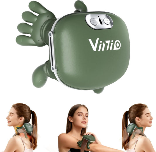 Vinid Bionic Neck and Shoulder Massager with Heat, 4D Kneading Massage, Simulated Human Hand Design for Pain Relief and Muscle Relax, Neck Massager Pillow Ideal for Valentines Gift, Green