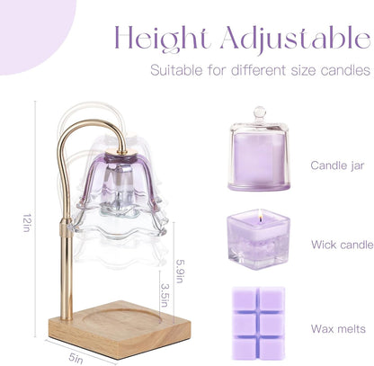 Candeldo Candle Warmer Lamp with Timer, Gold Flower Glass Shade