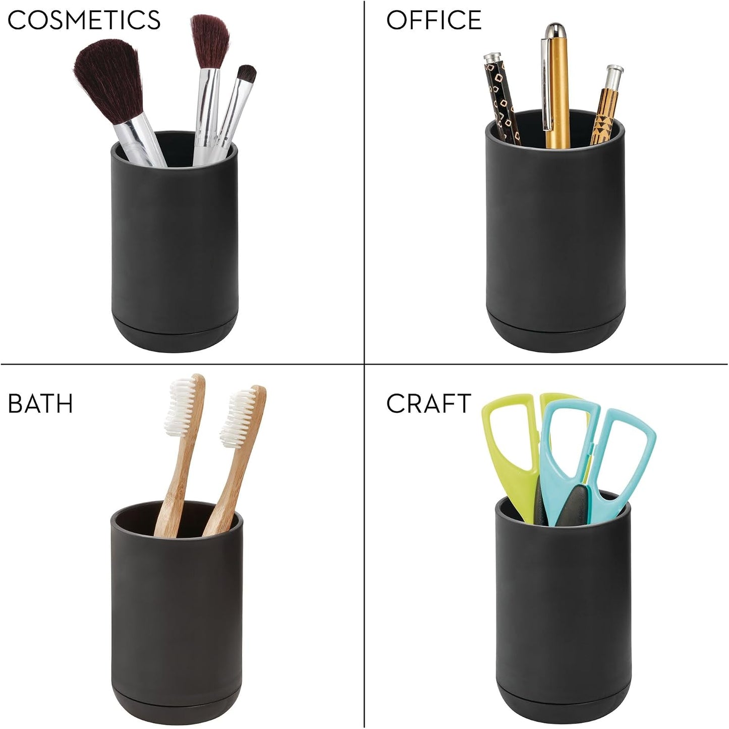 iDesign Cade Collection Toothbrush Holder, 3" x 3" x 4.5", White/Gray | For Normal Toothbrushes, For Spin Brushes, For Toothpaste