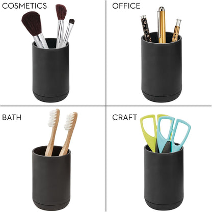 iDesign Cade Collection Toothbrush Holder, 3" x 3" x 4.5", White/Gray | For Normal Toothbrushes, For Spin Brushes, For Toothpaste