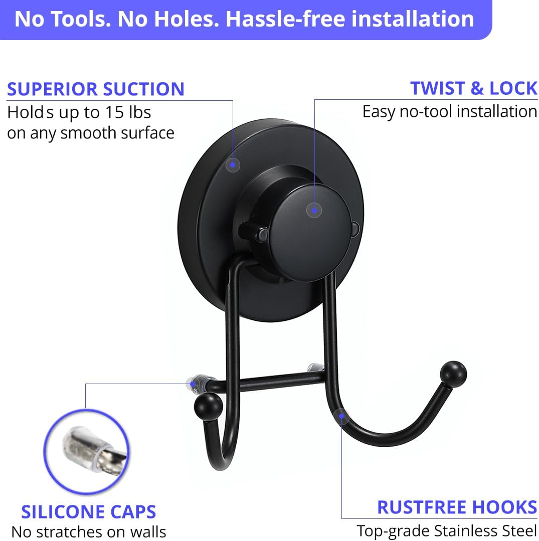 HOME SO Suction Cup Hooks for Shower & Bathroom Towel Holder 1-Pack Chrome | Waterproof Rustproof Multipurpose Organizer Hook for Hanging Loofah Robe Coat Bath Accessories on Tile Glass Door Mirror