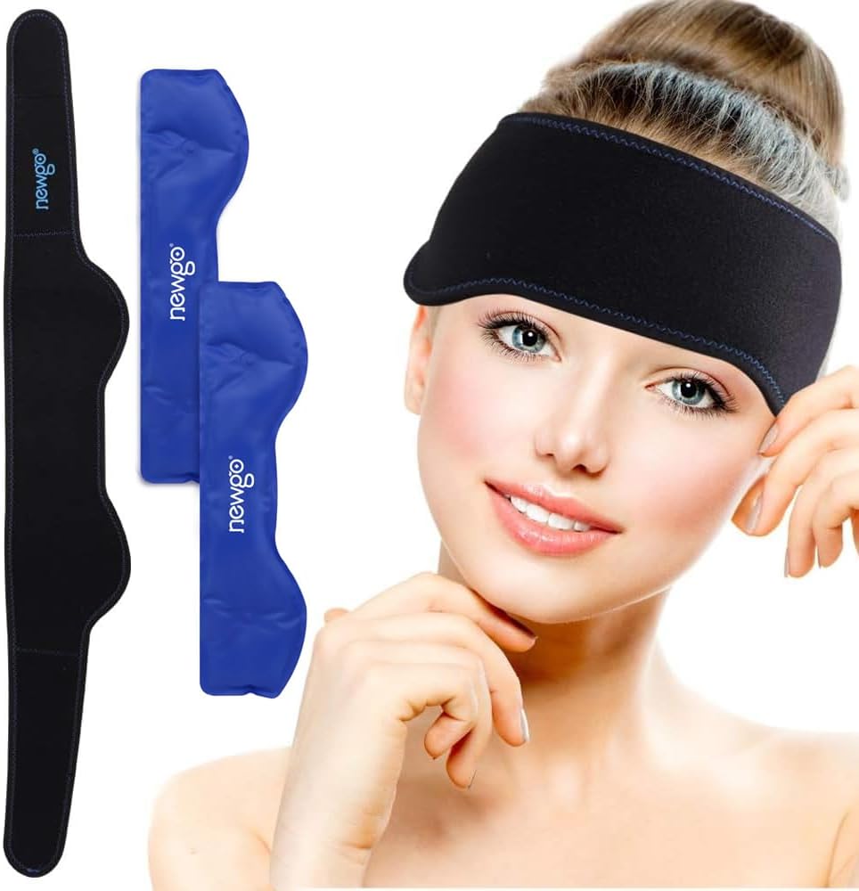 NEWGO Headache Ice Pack Head Wrap for Migraines, FSA Eligible | Reusable Head Ice Wrap, Removable Machine Washable, Soothes Tension Headaches, Sinus Pain, Chemo Discomfort, and Hot Flash