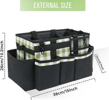 SCAVATA Wearable Cleaning Caddy, Cleaning Caddy Supplies Organizer with Handle & Shoulder Straps for Housekeepers, Under Sink & Car Cleaning Tool Organizers Bag with 4 Foldable Divider (NavyBlue)