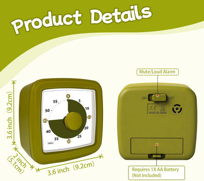 Visual Timer 60 Minute Timer Silent Countdown Clock – No Ticking, Gentle Ring with Mute Option, Timers for Kids Homework Classroom Management Kitchen Pasta, Adult Pomodoro & Deep Work, Purple