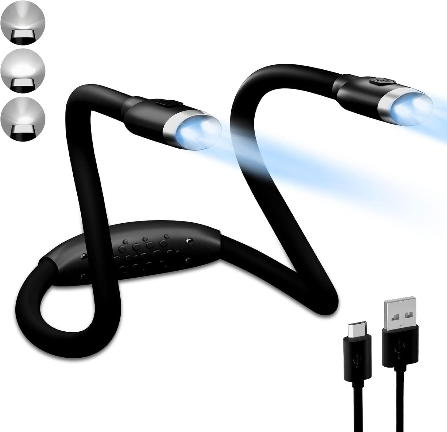 LEDBOLIK Neck Reading Light Blue, 660mAh Rechargeable Book Light for Reading in Bed – 6 Brightness, Bendable Arms, Hands Free for Knitting, Crocheting