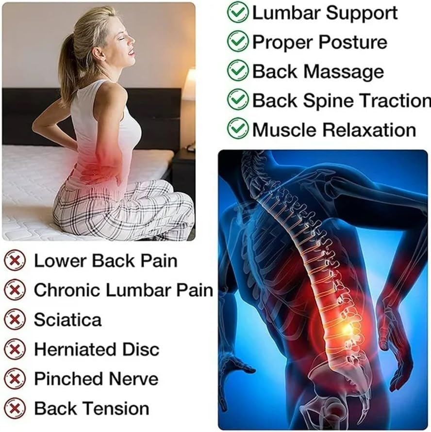 Adjustable Back Stretcher with 3 Levels Lumbar Traction Device with Acupressure Points for Lower Back Pain Relief, Spine Alignment, Flexibility & Daily Support
