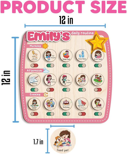Wooden Daily Routine for Kids, Chore Chart for Toddler, Daily Responsibilities for Kids, Visual Schedule, Morning Bedtime Routine for Girls