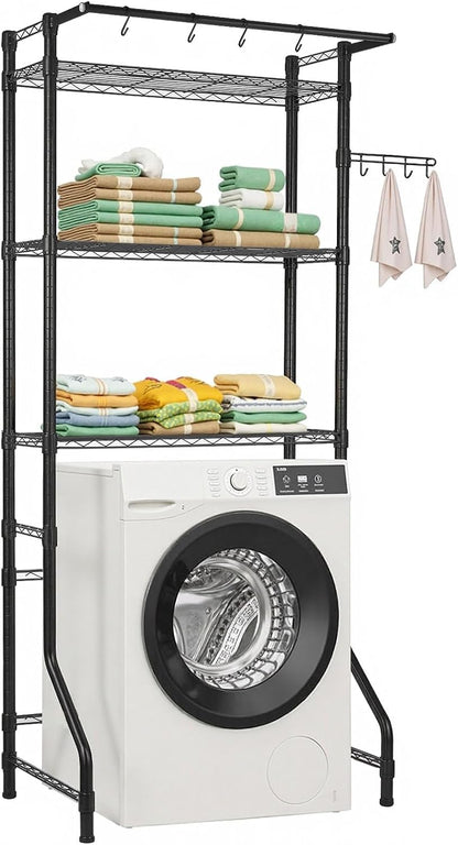 VEVOR Over The Washer and Dryer Storage Shelf, 3 Tier Laundry Room Drying Rack with Hanger Rod and Hooks, Adjustable Over Washer and Dryer Shelves, Laundry Room Shelf Storage Space Saver, White