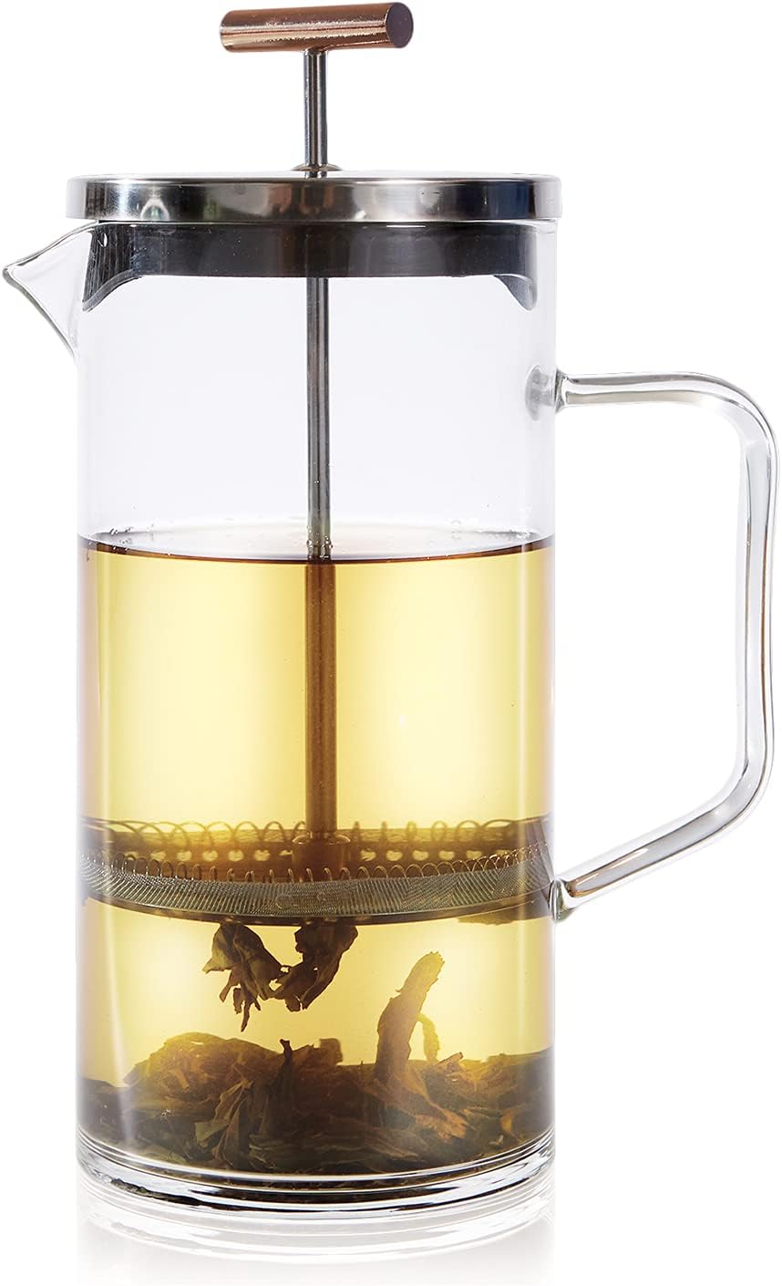 Teabloom Tea Press with Copper Pull Handle and Stainless Steel Filter – Tea Connoisseur's Choice – Pekoe Tea Maker, 34-Ounce