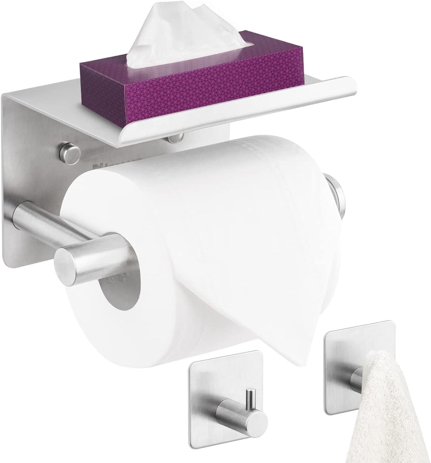 WDFAACK Chrome Toilet Paper Holder with Shelf for Extra Storage, 2-in-1 Wall Mounted Bathroom Tissue Stand for Cell Phone and Small Items