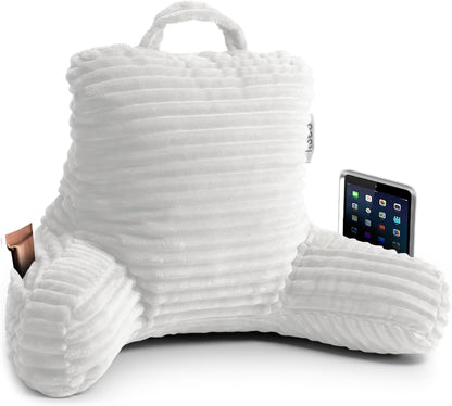 Nestl Reading Pillow with Shredded Memory Foam, Luxe Cut Plush Back Pillow for Sitting Up in Bed, Back and Arms Adjustable Support for Adult & Teens, Backrest Pillows with Washable Cover Dark Grey