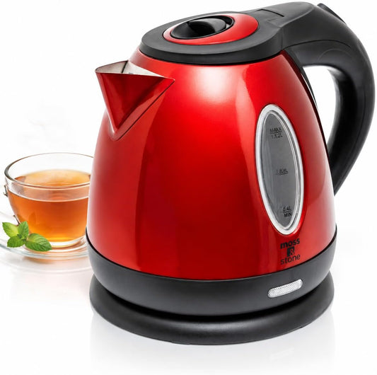 Moss & Stone Red Stainless Steel Electric Kettle, 1.2L Cordless 1500W