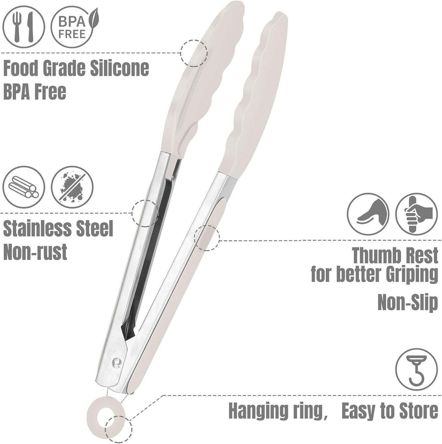 Hotec Mini Silicone Kitchen Tongs for Cooking - 7-Inch Small Serving Tongs with Silicone Tips, Set of 3 (Black,Grey,Light Blue)
