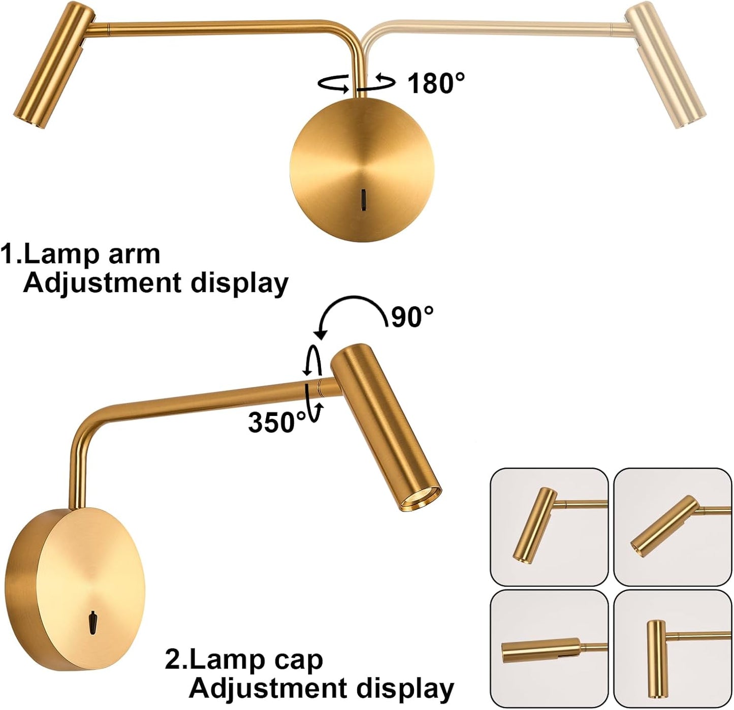 ZEROUNO Wall Mounted Reading Light for Bedroom LED Hardwired Sconce with Switch on/Off Modern 3000K Swing Arm Bedside Wall Mount Lamp (Black)