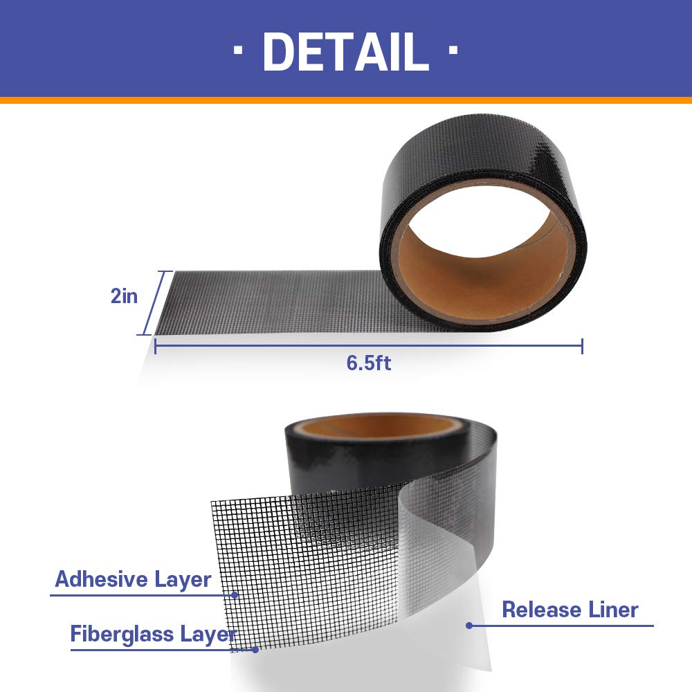 HA SHI Screen Repair Tape for Windows and Screen Doors, 2 in x 6.5 ft, Black