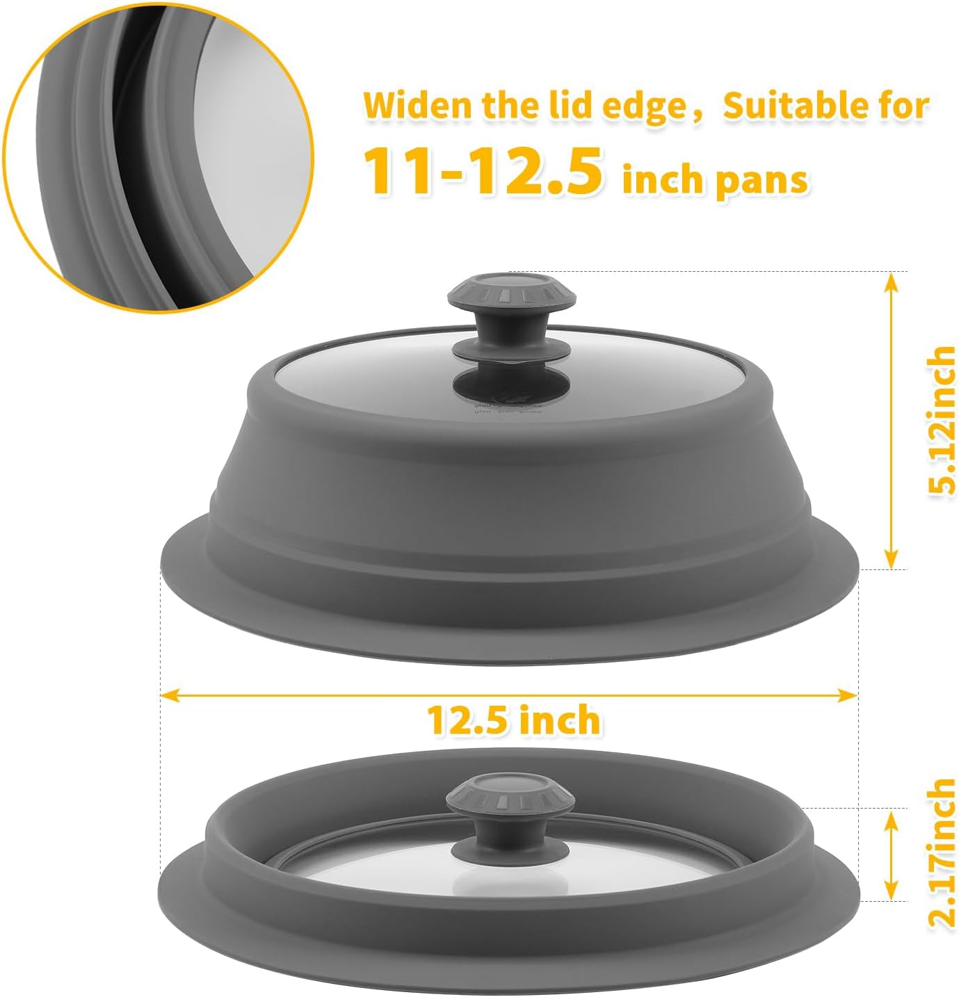 Collapsible Microwave Splatter Lid with Vented Tempered Glass Cover Wok Lid for Microwave Safe, Stockpot Steamer Pot Pan Round Bowl Plate 5" 6" 7" 8" 9" 10" Universal Multifunction Silicone Cover