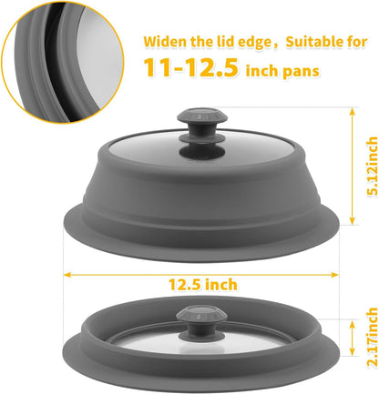 Collapsible Microwave Splatter Lid with Vented Tempered Glass Cover Wok Lid for Microwave Safe, Stockpot Steamer Pot Pan Round Bowl Plate 5" 6" 7" 8" 9" 10" Universal Multifunction Silicone Cover