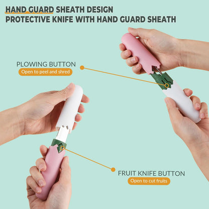 2 in 1 Paring Peeler Knife Multifunctional Stainless Steel Peeler,Creative Fruit and Vegetable Dual-Use Peeler Knife, Outdoor Portable Safety Cover Peeling Fruit Peeler, Kitchen gadgets (pink)
