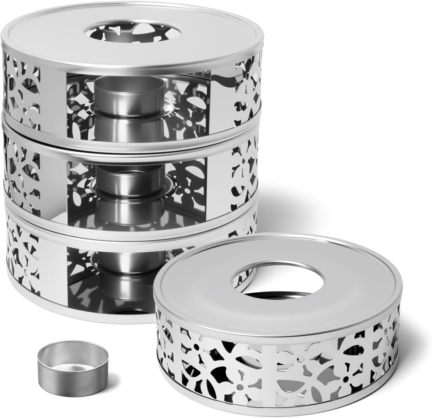 Tea Warmer Petals Silhouette, 4 Pack | Stainless Steel Teapot Warmer, With Tealight Holder