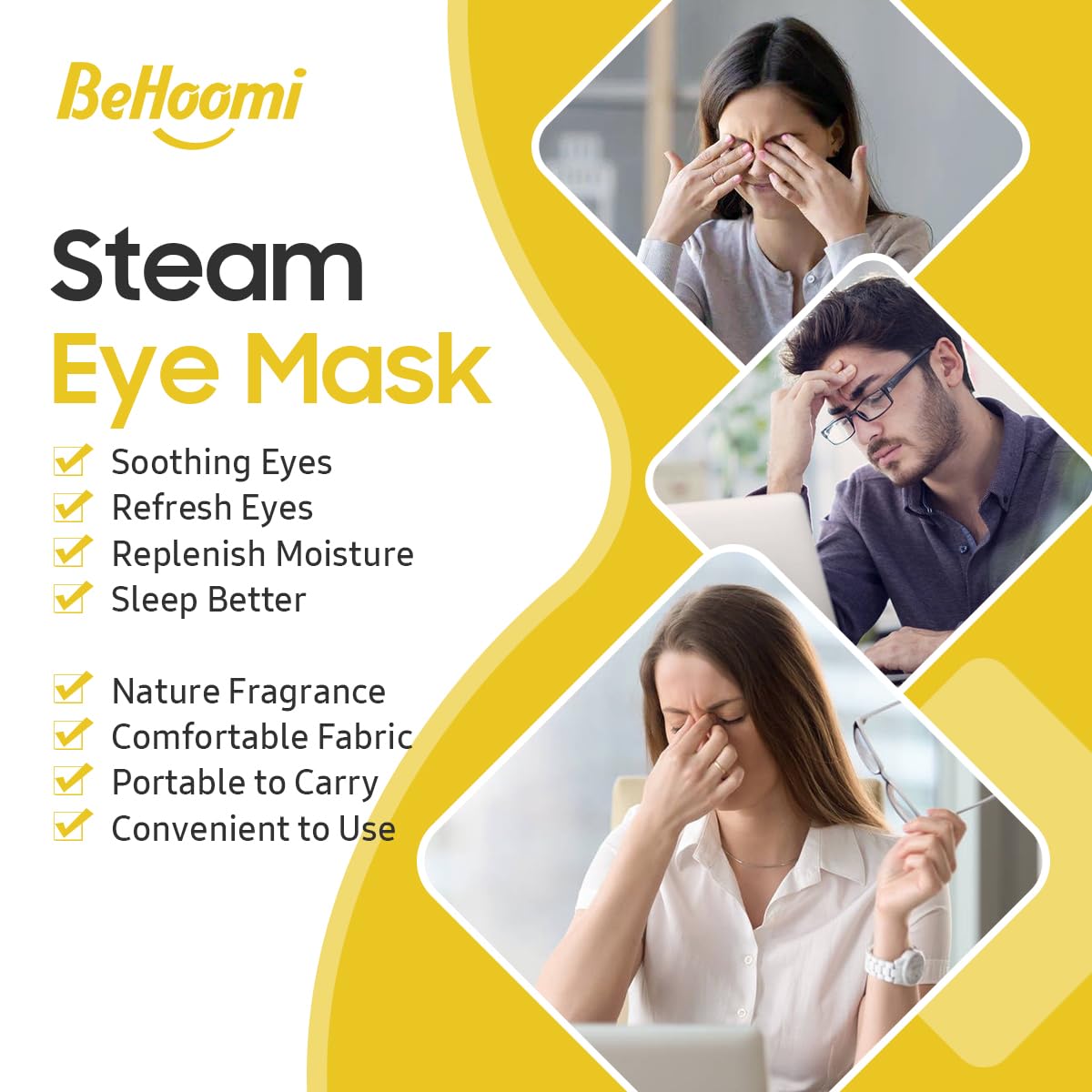 BeHoomi Steam Eye Mask, 10Packs Heated Eye Mask, Self Heating Disposable SPA Warm Compress for Eyes Sleep Mask, Travel Essentials & Relaxation Gifts for Women (Lavender Scent)