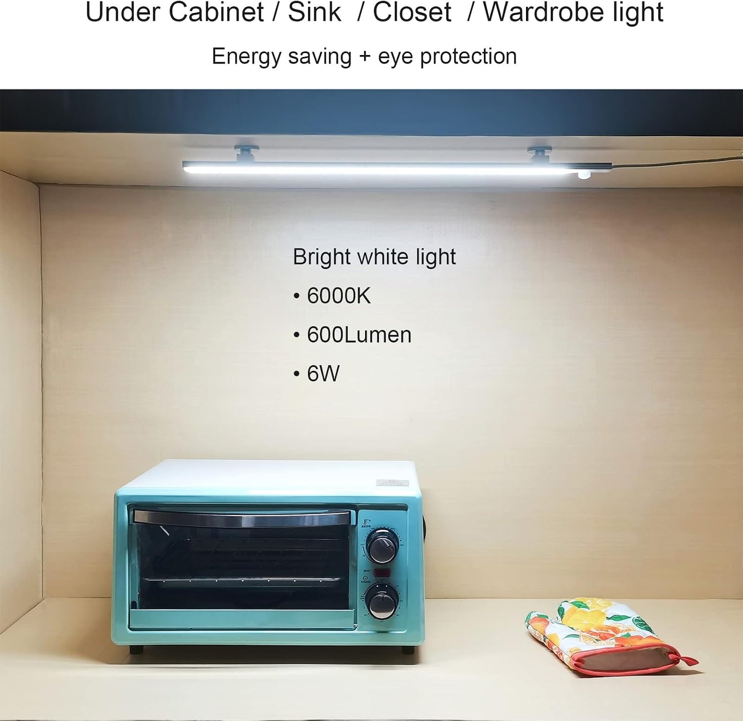 LED Motion Sensor Under Cabinet Lights, 17 inch Plug in Closet Light, USB Corded LED Light Bar, Under Counter Lighting for Kitchen,Wardrobe,Sink,Workspace,Natural White (4000K)