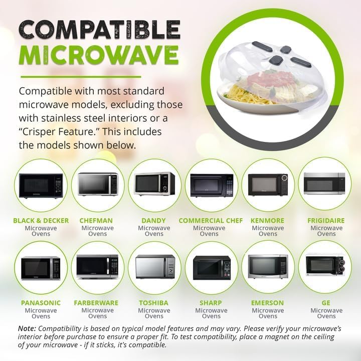 HOVER COVER Tall Magnetic Microwave Splatter Cover for Food, 12 Inch-Black