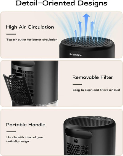 Dehumidifier, 35 oz Small Dehumidifiers for Home, Bathroom, Bedroom, Rooms, Ultra-Quiet with Sleep Mode, 7 Color Lights & Auto Shut Off, Compact & Portable for Closet, RV, Basement, Energy Saving