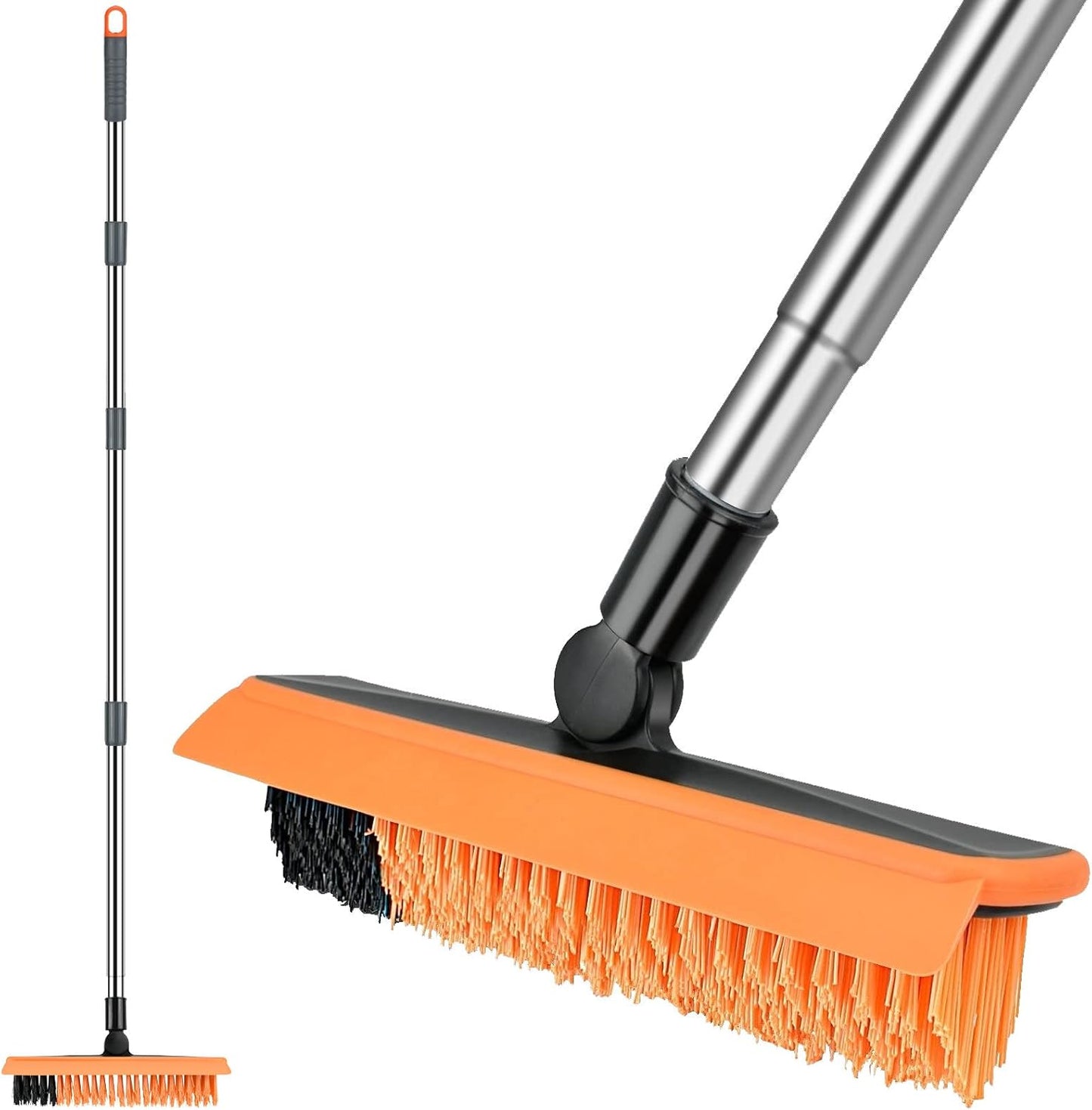 2 in 1 Floor Brush Scrubber with Long Handle Grout Brush 3 Poles 53.5'' New Upgrade Stiff Bristle Cleaning Scrub Brush with Squeegee 120°Rotating Tile Brush for Cleaning Bathroom Glass Patio Kitchen
