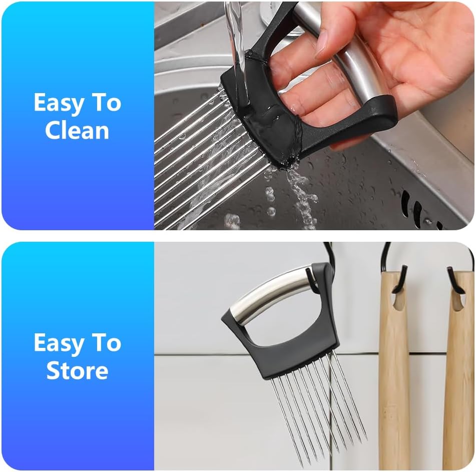 Stainless Steel Onion Holder for Slicing, Onion Slicer and Cutter, Kitchen Utensil for Onions, Tomatoes, Avocados, Eggs, Meat and Vegetables (4Pcs)
