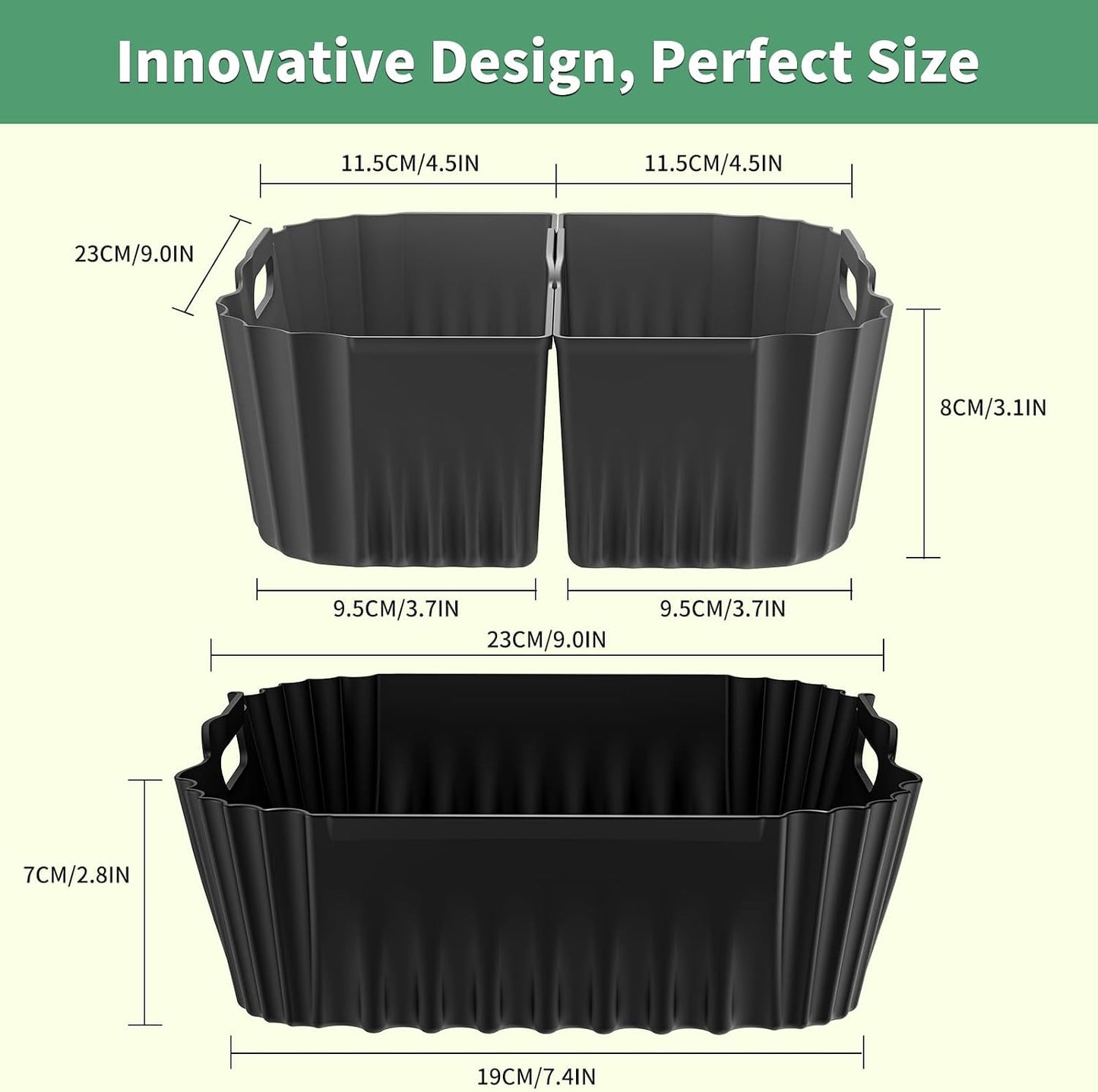 Air Fryer Silicone Liners Square for Chefman 8QT Air Fryer 3 Pack Reusable | Silicone Pot Baking Accessories for Instant, Nuwave, Gourmia and other 8QT to 10QT Large AirFryer, 2 In 1 Liners