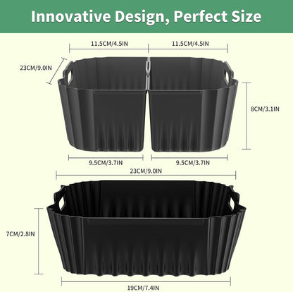 Air Fryer Silicone Liners Square for Chefman 8QT Air Fryer 3 Pack Reusable | Silicone Pot Baking Accessories for Instant, Nuwave, Gourmia and other 8QT to 10QT Large AirFryer, 2 In 1 Liners