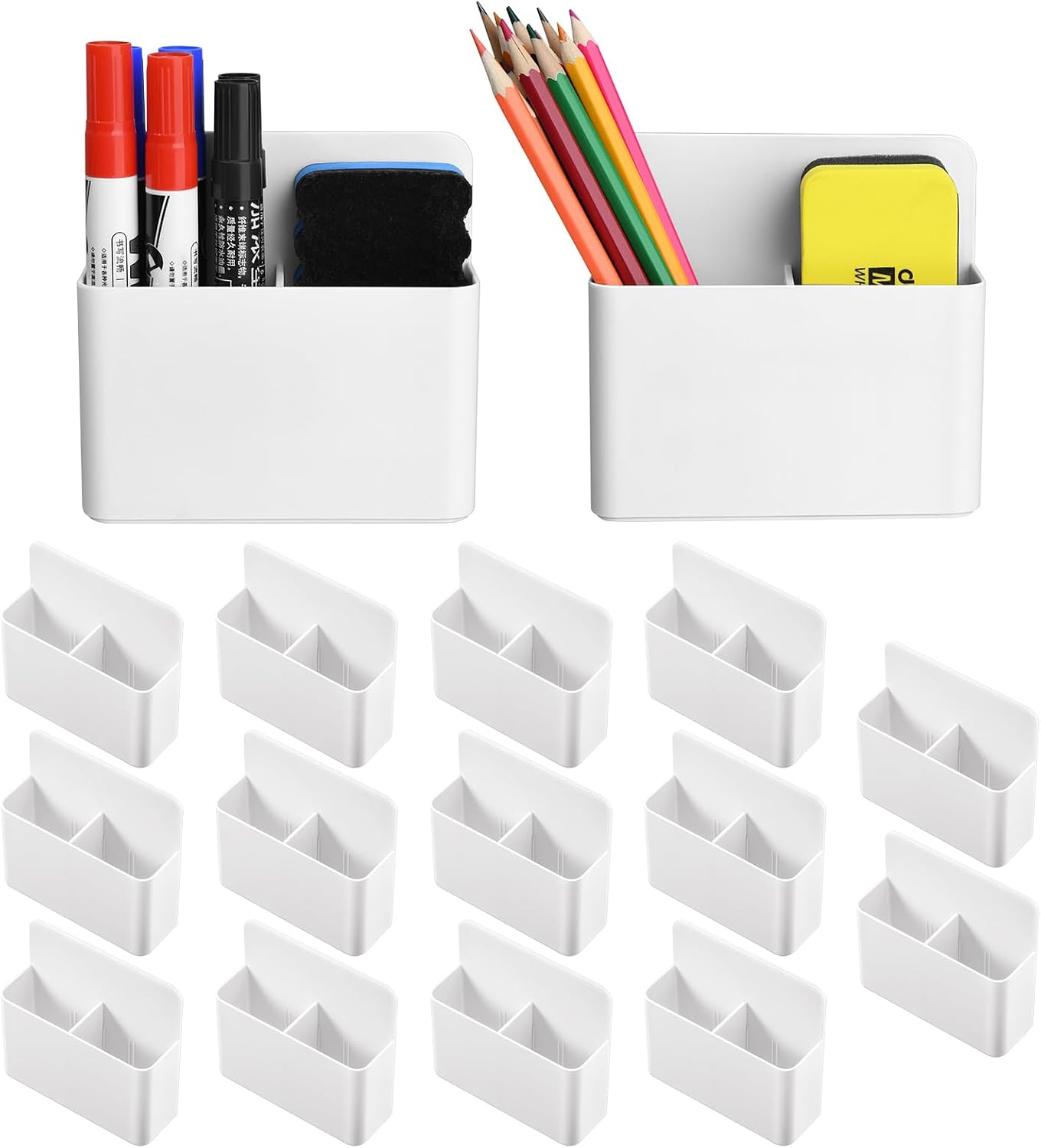 Marbrasse Magnetic Dry Erase Marker Holder,Pen and Eraser Holder for Whiteboard，Magnet Pencil Cup Utility Storage Organizer for Office, Refrigerator, Locker and Metal Cabinets (2 Pack)