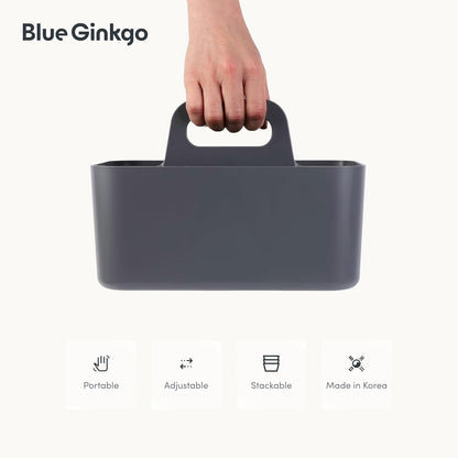 BLUE GINKGO Stackable Organizer Caddy, Rectangle, White, Made in Korea | Portable. Adjustable. Home, Office & School Storage.
