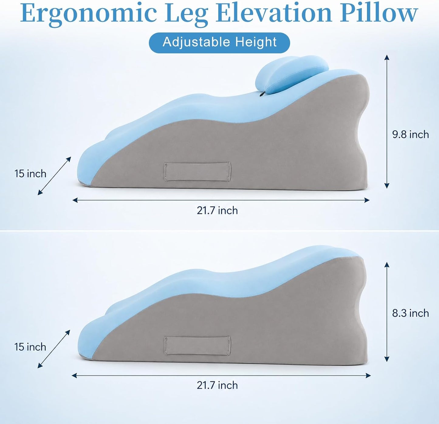 Leg Elevation Pillow, Adjustable Height for After Surgery, Blue | Memory Foam Wedge Pillow for Legs, Recovery/Rest Use, Relieves Swelling Knee Pain, Removable and Washable Cover, Single Leg