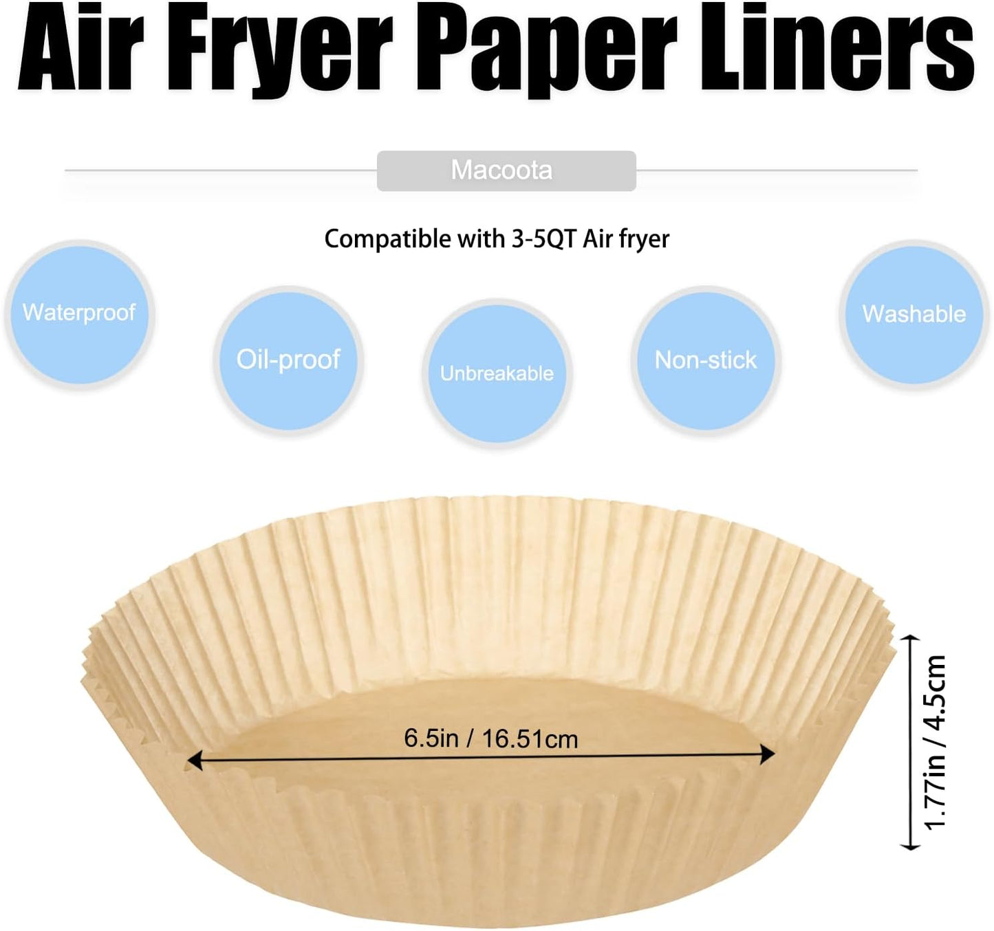 2Pcs Air Fryer Silicone Liners Fit 3-5QT Air fryer, Reusable Food Grade Silicone Air fryer Liners Baking Tray Basket Accessories(Round, 6.5 Inch)