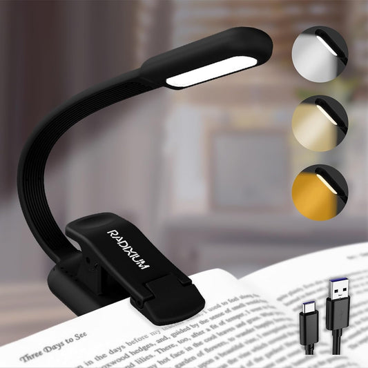 Rechargeable Book Light for Reading - 9LED Eye-Caring Clip Light w/ 9 Color Temp, Stepless Dimming, 50H Battery, USB-C, Ultra Slim - Gift for Book Lovers (Black)
