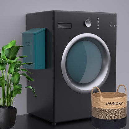 ELITAPRO Lint Holder Bin for Laundry Room - Farmhouse Magnetic Lint Bin with Lid - Wall Mounted Laundry Trash Can for Dryer, Washer - Laundry Room Organization and Storage - Hanging Lint Box (Teal)