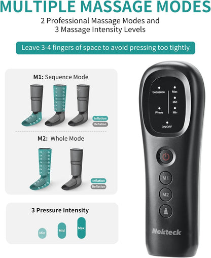 Nekteck Leg Compression Massager for Circulation and Relaxation | FSA Eligible HSA Foot and Calf Massage, 2 Modes, 3 Intensities, 20 Mins Auto-Off, Hand-held Controller, Adjustable Leg Wraps