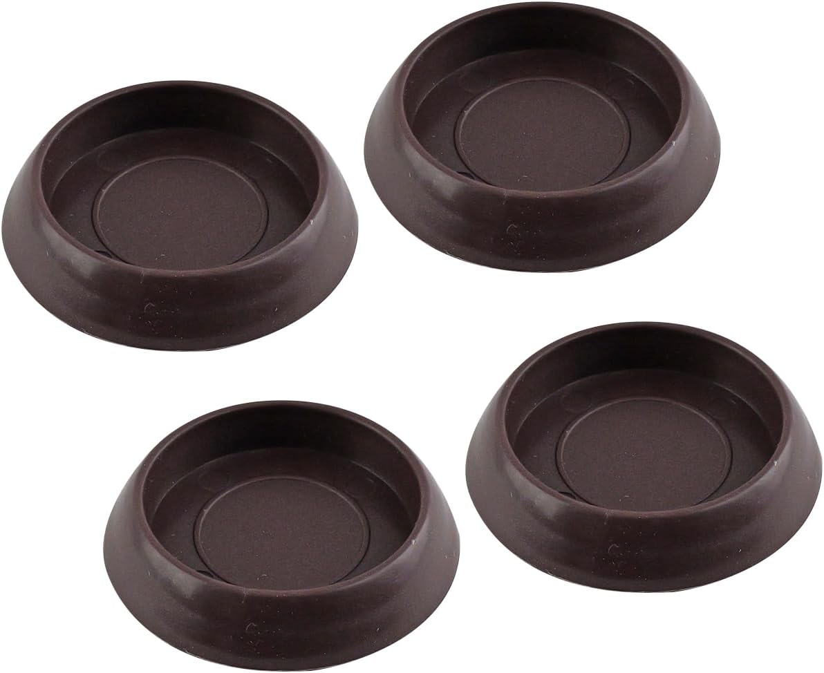 SoftTouch 1-1/4" Round Reusable Furniture Caster Cups for Couches, Chairs, Tables on Carpet or Hard Surfaces, Furniture Wheel Caster Cups with Vinyl Base, Set of 4, Brown