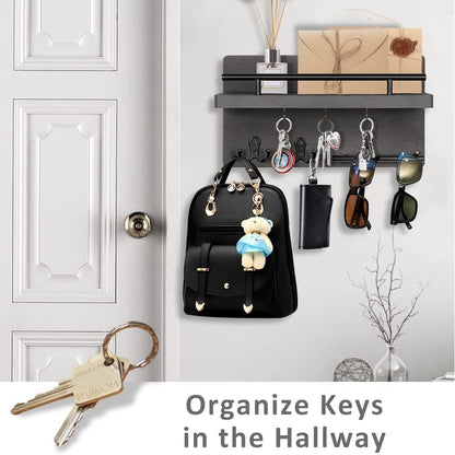 OurWarm Wall Mounted Key Holder/Hangers for Wall Decorative with 5 Key Hooks, Wooden Mail Rack Organizer with Shelf, Rustic Home Decor for Entryway Mudroom Hallway Office, Brown