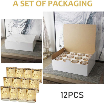 Gold Votive Candle Holder Set of 12, Mercury Bulk Glass Tealight Candle Stands, Perfect for Home, Parties, and Wedding Decor-Tea Light Candles not Included